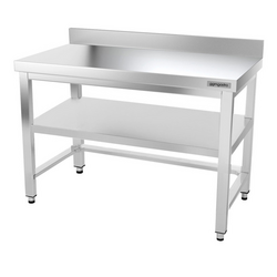 Työpöytä PREMIUM ruostumattomasta teräksestä - 1200x800mm - pohjalla, jalustalla ja kannattimilla 