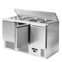 Saladette ECO - 1368mm - 3 deuren - met invoer voor 4x GN 1/1 & Roestvrijstalen deksel