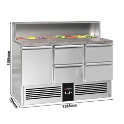 Saladette PREMIUM - 1368 mm - 1 porta e 4 cassetti - con supporto in acciaio inox per 8x GN 1/6