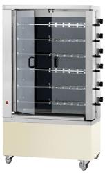 Électrique Rôtissoire à poulets Verticale - Vitrocéramique - 28,8kW - avec 6 broches pour jusqu’à 36 poulets - Crème