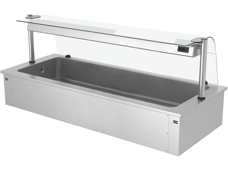Recipient gheață încastrat - 2110 mm - 6x GN 1/1 - 250 l - cu paravan de protecție și geam frontal