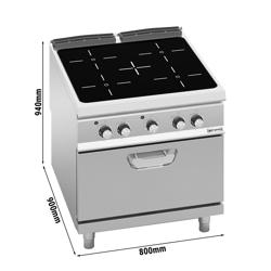 Keramische kookplaat - PAOLO 900 - 800x900x940mm - 20,68 kW - 4 kookzones - incl. elektrische heteluchtoven - 4,68 kW