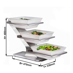 Etagere / Buffet Stand - 3-piece set - Stainless steel - Chrome high-gloss - square - Height: 480mm - incl. 3 Melamine bowls 300x300mm - with 3 shelves