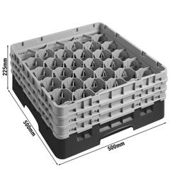 CAMBRO | CAMRACK® - Bardak yıkama sepeti 1/1 - 30 bölmeli - 3 uzatıcılı - 500x500mm - Siyah