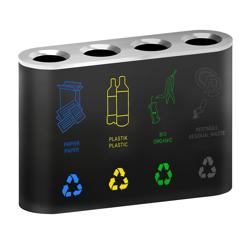 Afvalscheidingssysteem - 4 vakken van 35 liter - 1080x300x800mm - zwart - staal