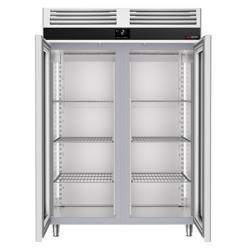 Koelkast RVS PREMIUM - GN 2/1 - 1400mm - 1400liter - tot +8°C - met 2 glasdeuren - geforceerde koeling, LED‑verlichting & legroosters