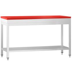 Arbetsbord i rostfritt stål PREMIUM - 1,6 m - inkl. skärbräda i rött