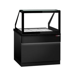 Vitrină caldă profesională TORONTO - 1250 mm - front negru - pentru 3x GN 1/1 - blat de lucru din granit negru