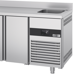 Koelwerkbank PREMIUM - 1900x700mm - met 3 deuren, 1 spoelbakk rechts & achterwand
