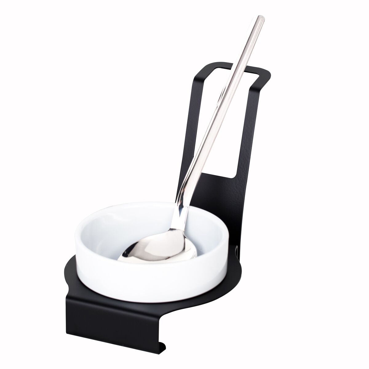 (3 pcs) Support porte cuillères - Rond - Acier inoxydable - 140x140x145mm - Noir | Lot de 3 supports porte cuillères noirs