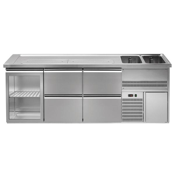 Barkylbänk PREMIUM PLUS - 2500x700 mm - 1 glasdörr & 4 lådor