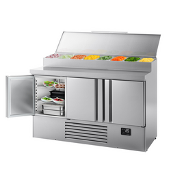 میز یخچالی آماده سازی کوچک - 1460*700 میلی 8xGN1/4 متر - سه درب - ویترین استیل