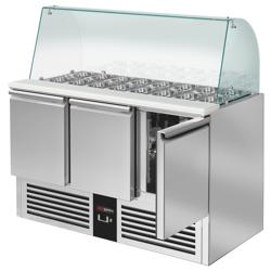 Salata Hazırlık Buzdolabı PREMIUM - 1368mm - 368L - 3 kapılı - camlı üstlük ile 4 adet GN 1/1 için