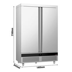 ثلاجة عمودية ستانلس ستيل PREMIUM - GN 2/1 - 1400 mm - 1400 L - حتى -2…+8 °C - مع بابان - تبريد هوائي، أبواب ذاتية الإغلاق