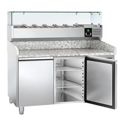 Pizzawerkbank ECO - 1500x800mm - met granieten werkblad - met 2 deuren - incl. glasvitrine - 6x GN 1/3