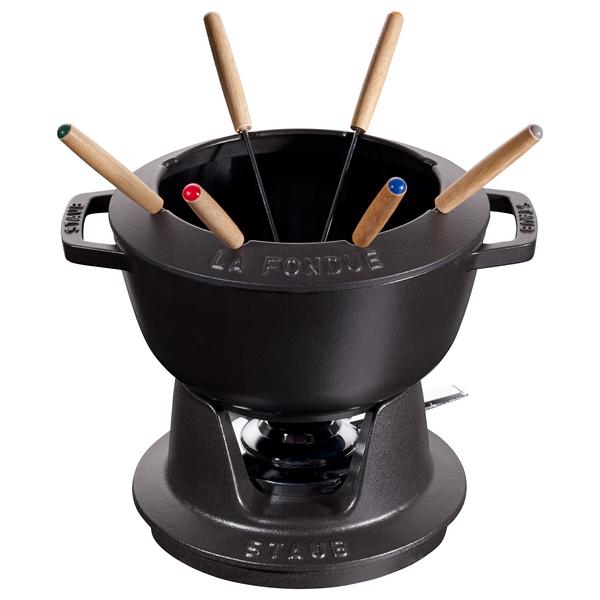 STAUB | Cast Iron Fondue Set – Ø 20 cm - Black - 6 Forks, Burner, Board