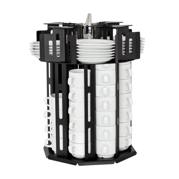 Distributeur de tasses et de soucoupes - rotatif - Noir - Acier inoxydable
