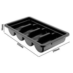 Bestekbak - met 4 vakken - polypropyleen - zwart - 293x526mm - hoogte: 97mm