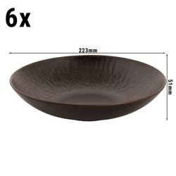 (6 st) Rust - Djup tallrik - rund - stengods - Ø 22 cm; H 51 mm - brun