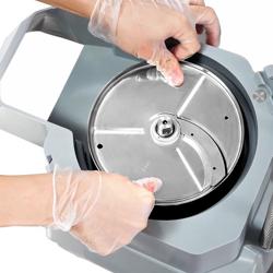 Elektrische compacte groentesnijder - 735 Watt - incl. 4 snij/raspschijven & Snijhulpstuk - Klapdeksel