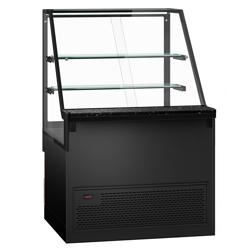 Banco gastronomia professionale TORONTO - 1000x880mm - Ventilata - Doppi vetri - Colore Nero opaco - Pannello frontale Legno naturale - con 2 ripiani - piano di lavoro in granito nero