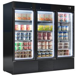 Wandvrieskast - 2081mm - 2030 liter - tot -18 °C - met 3 dubbelglas glazen draaideuren & 8 schappen - zwart