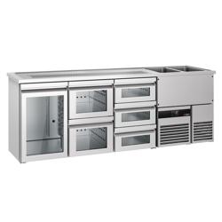 Barkoelkast PREMIUM - 2500x700mm - 1 glazen deur & 5 laden
