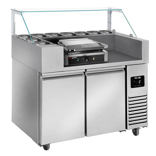 Voorbereidingstafel - 1210mm - 2 deuren - voor 9x GN 1/6 - incl. contactgrill