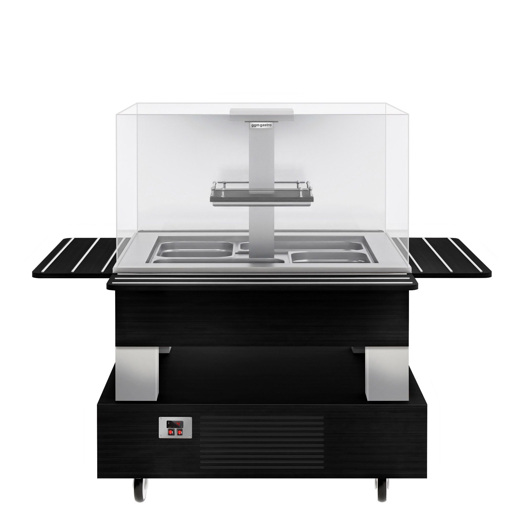 Refrigerated Salad Bar DUBLIN - 1700mm - with Refrigerated Well + Angled Glass Sneeze Guard - on Castors - for 4x GN 1/1 - Black