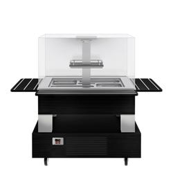 Refrigerated Salad Bar DUBLIN - 1700mm - with Refrigerated Well + Angled Glass Sneeze Guard - on Castors - for 4x GN 1/1 - Black