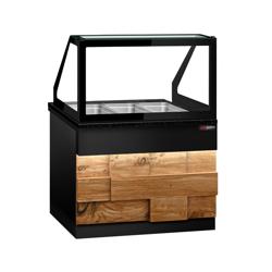 Vitrină caldă profesională TORONTO - 1250 mm - front din lemn - pentru 3x GN 1/1 - blat de lucru din granit negru