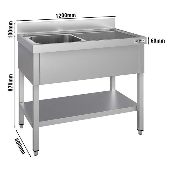 Yıkama Tezgahı ECO - 1200x600mm - Alt raflı & 1 sol evyeli