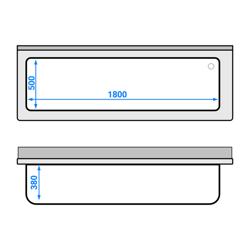 Fregadero para ollas de acero Inox. con estante inferior - 2,0 m - 1 fregadero L 180 x B 50 x T 38 cm