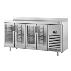 Chladicí stůl PREMIUM PLUS - 2452x700 mm - 630 l - se 4 skleněnými křídlovými dveřmi & zadním lemem