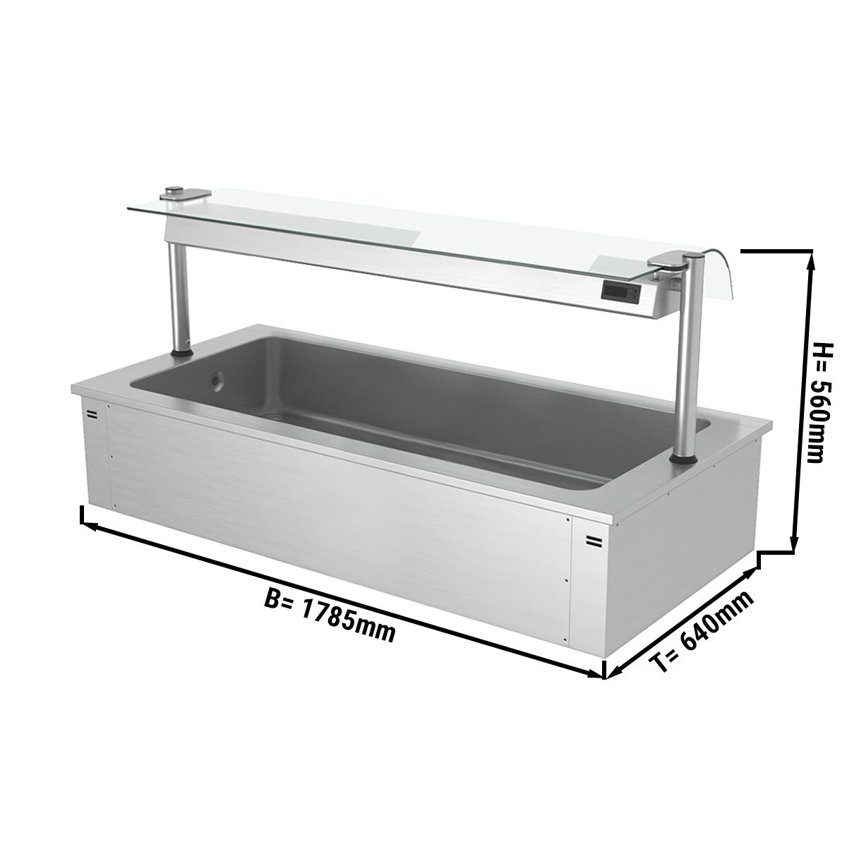 Cuve réfrigérée encastrable - 1785mm - 5x GN 1/1 - 200L - avec pare-haleine en verre