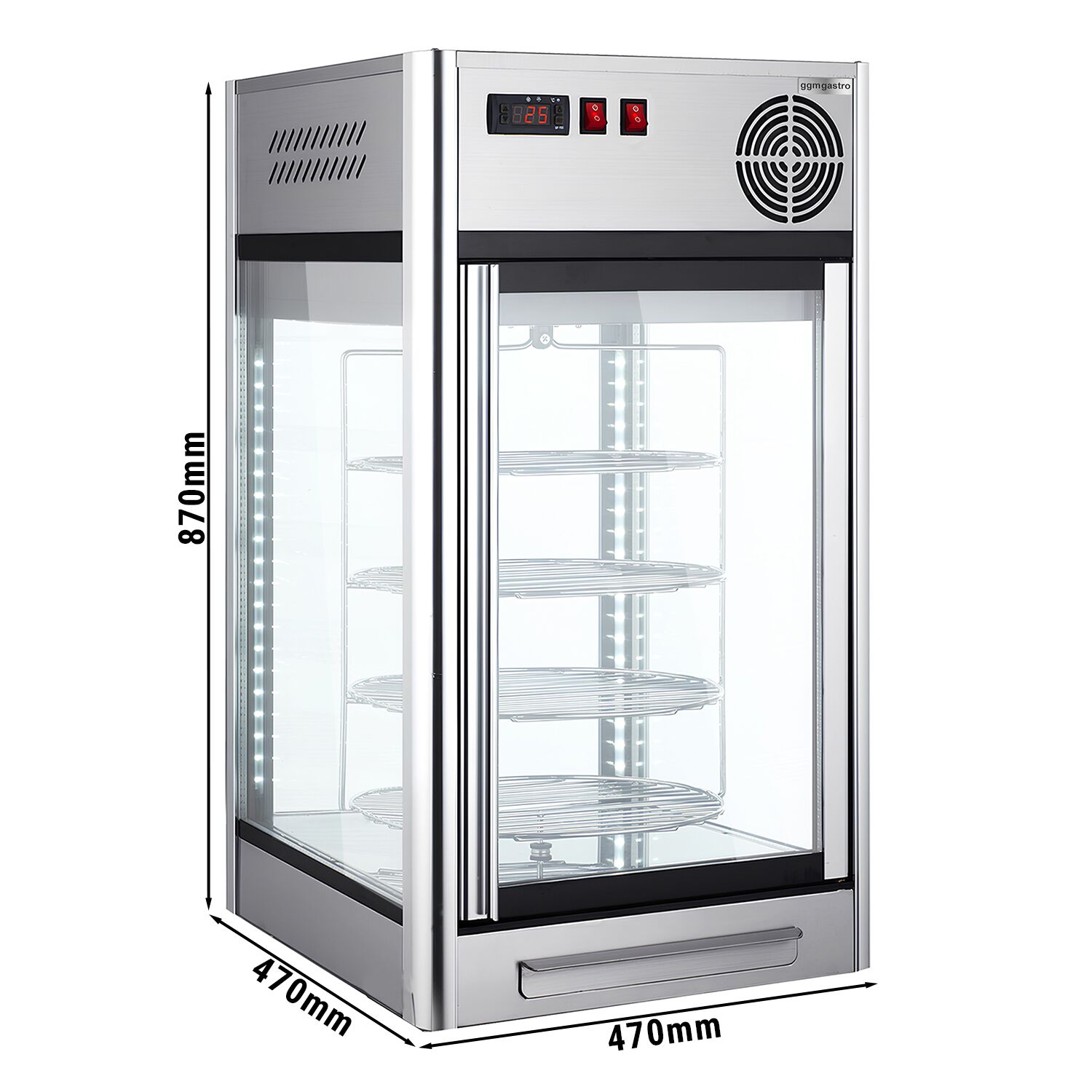 Vitrine réfrigérée 4 faces vitrées / Vitrine panoramique de table – 108 litres – 4 étagères rotatives – Argent