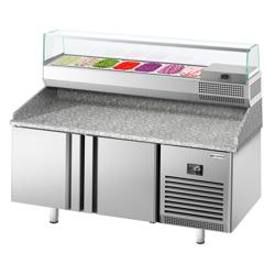 Pizzakylbänk PREMIUM PLUS - 1738x800 mm - granitskiva - med 2 dörrar - inkl. kylränna med glastopp - 7x GN 1/4