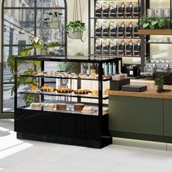 Vitrine Refrigerada de pastelaria - 580L - 1500mm - Vidro duplo - frente espelhada - com 2 prateleiras de vidro - portas traseiras deslizantes - Preto