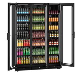 Drankenkoelkast - 1500mm - 1552L - frameloze glasdeur - met 3 glasdeuren & LED-interieurverlichting - zwart
