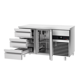 Koelwerkbank PREMIUM - 1400x700mm - met 1 deur & 3 laden - incl. snijplank rood