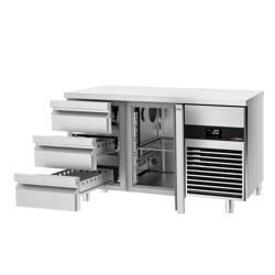 Koelwerkbank PREMIUM - 1400x700mm - met 1 deur - met 3 lades - met snijplaat groen