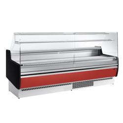 Comptoir vitrine réfrigérée - 2560x953mm - +0/+6°C - 4 portes - 1 étagère - Face avant rouge