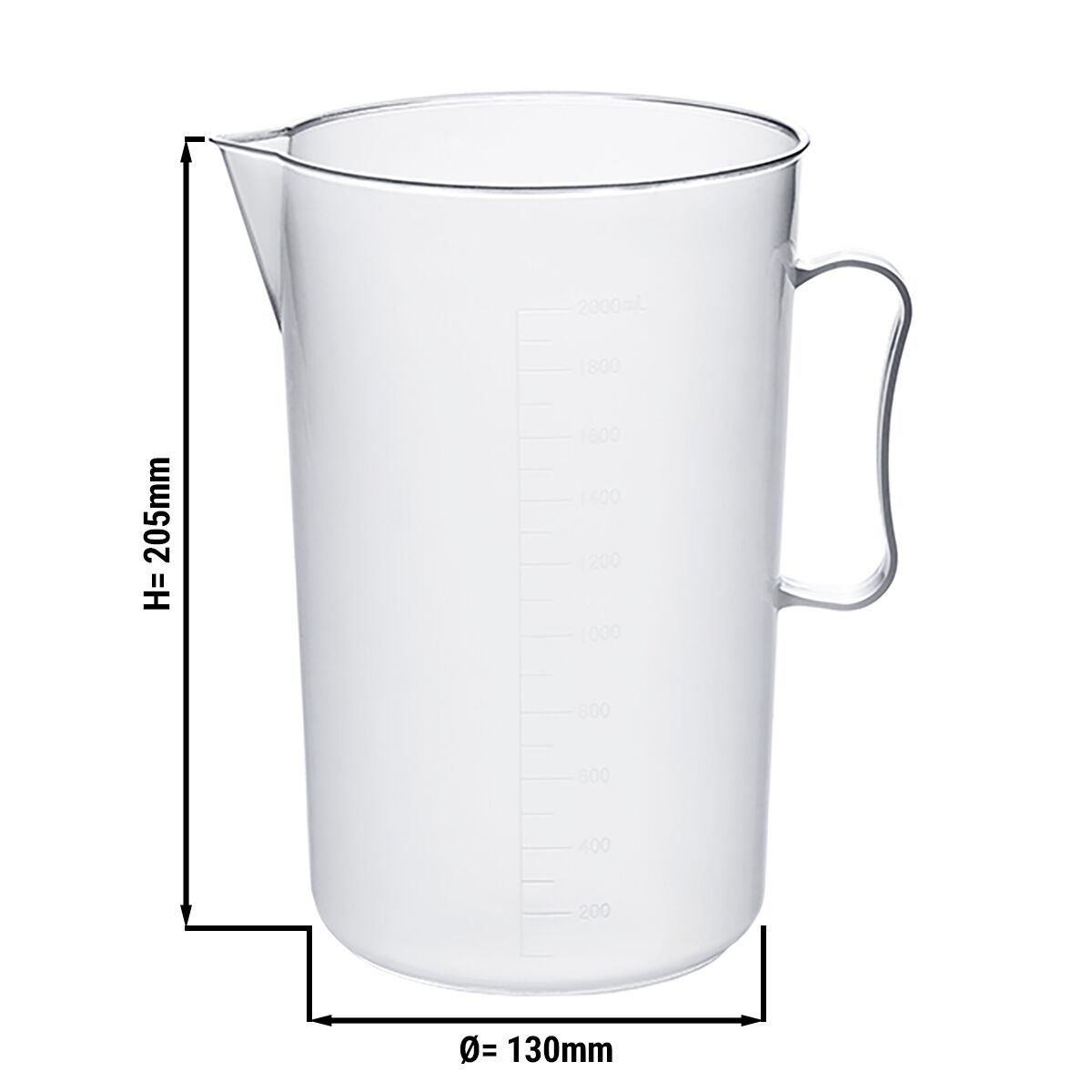 Dzbanek z miarką - polipropylen - 2L - Ø130mm - z zamkniętą rączką - z podziałką co 100ml - sztaplowany