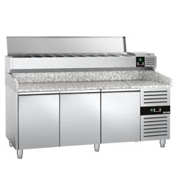 Pizzawerkbank PREMIUM - 2000x800mm - met granieten werkblad - met 3 deuren - incl. glasvitrine LED - 10x GN 1/4