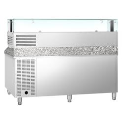 Pizzawerkbank PREMIUM - 2025x800mm - met granieten werkblad - met 3 deuren - incl. glasvitrine LED - 10x GN 1/4