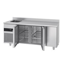 Koelwerkbank PREMIUM - 1900x700mm - met 3 deuren, 1 spoelbak links & achterwand