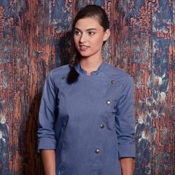 (6 piezas) Karlowsky Ladies Chef Jacket Jeans-Style - Vintage Blue - Talla: 58