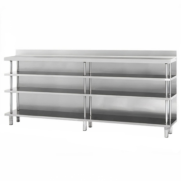 Barski radni pult - Nehrđajući čelik - 2500x600 mm - Sa 4 police
