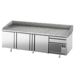 Banco pizza refrigerato PREMIUM PLUS - 2305x800mm - con 3 porte - piano in granito