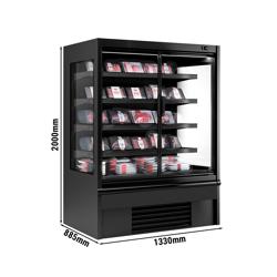 Commercial wall-mounted refrigerated display shelving - 1330 mm - 711 litres - with 2 double-glazed hinged doors and 4 shelves